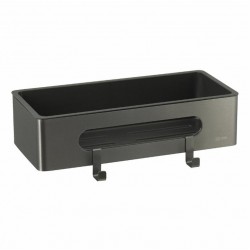 Полка для душа прямая Lemark ШЕЛФ ЛАЙН_SHELF LINE из нерж. стали с крючками, графит/вставка-пластик графит