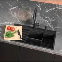 Кухонная мойка Lemark  IORDANA 780 прямоугольная из нержавеющей стали с аксессуарами в комплекте: ролл-мат, коландер, разделочная доска цвет: Чёрный матовый (9932120)