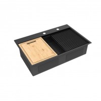 Кухонная мойка Lemark  IORDANA 780 прямоугольная из нержавеющей стали с аксессуарами в комплекте: ролл-мат, коландер, разделочная доска цвет: Чёрный матовый (9932120)