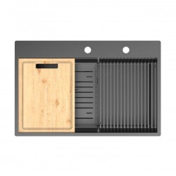 Кухонная мойка Lemark  IORDANA 780 прямоугольная из нержавеющей стали с аксессуарами в комплекте: ролл-мат, коландер, разделочная доска цвет: Графит(9936119)