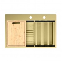 Кухонная мойка Lemark  IORDANA 780 прямоугольная из нержавеющей стали с аксессуарами в комплекте: ролл-мат, коландер, разделочная доска цвет: Светлое золото (9938118)