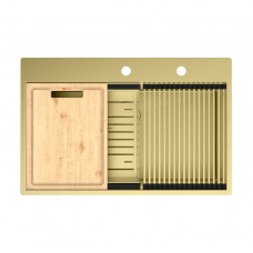 Кухонная мойка Lemark  IORDANA 780 прямоугольная из нержавеющей стали с аксессуарами в комплекте: ролл-мат, коландер, разделочная доска цвет: Светлое золото (9938118)