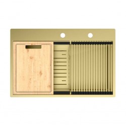 Кухонная мойка Lemark  IORDANA 780 прямоугольная из нержавеющей стали с аксессуарами в комплекте: ролл-мат, коландер, разделочная доска цвет: Светлое золото (9938118)