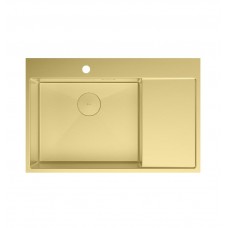 Кухонная мойка Lemark KEZADRA 780L прямоугольная с крылом из нержавеющей стали (чаша СЛЕВА) цвет: светлое золото 9938150
