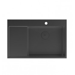 Кухонная мойка Lemark КЕЗАДРА 780П_KEZADRA 780P прямоугольная с крылом из нержавеющей стали (чаша СПРАВА) цвет: Чёрный матовый 9932156
