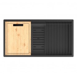 Кухонная мойка Lemark TABAGA 820 прямоугольная из нержавеющей стали с аксессуарами в комплекте: ролл-мат, коландер, разделочная доска цвет: Чёрный матовый 9932136