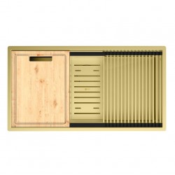 Кухонная мойка Lemark TABAGA 820 прямоугольная из нержавеющей стали с аксессуарами в комплекте: ролл-мат, коландер, разделочная доска цвет: Светлое золото 9938134